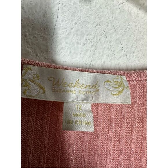 Weekend Suzanne Betro Women’s Bohemian Knit Pink Peach Sweater Size 1X - Picture 3 of 11